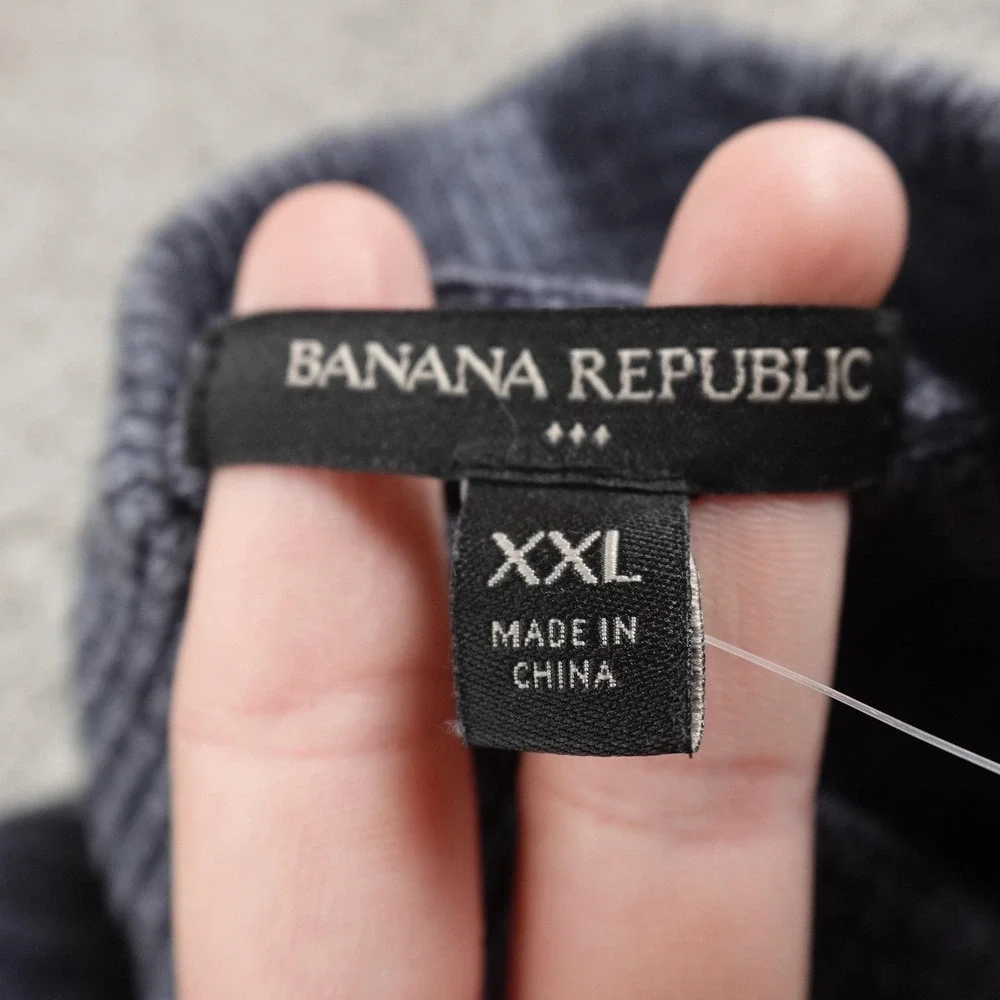 NEW Banana Republic Sweater Mens 2XL Blue Stripe‎ Button Cardigan Mock Neck Knit